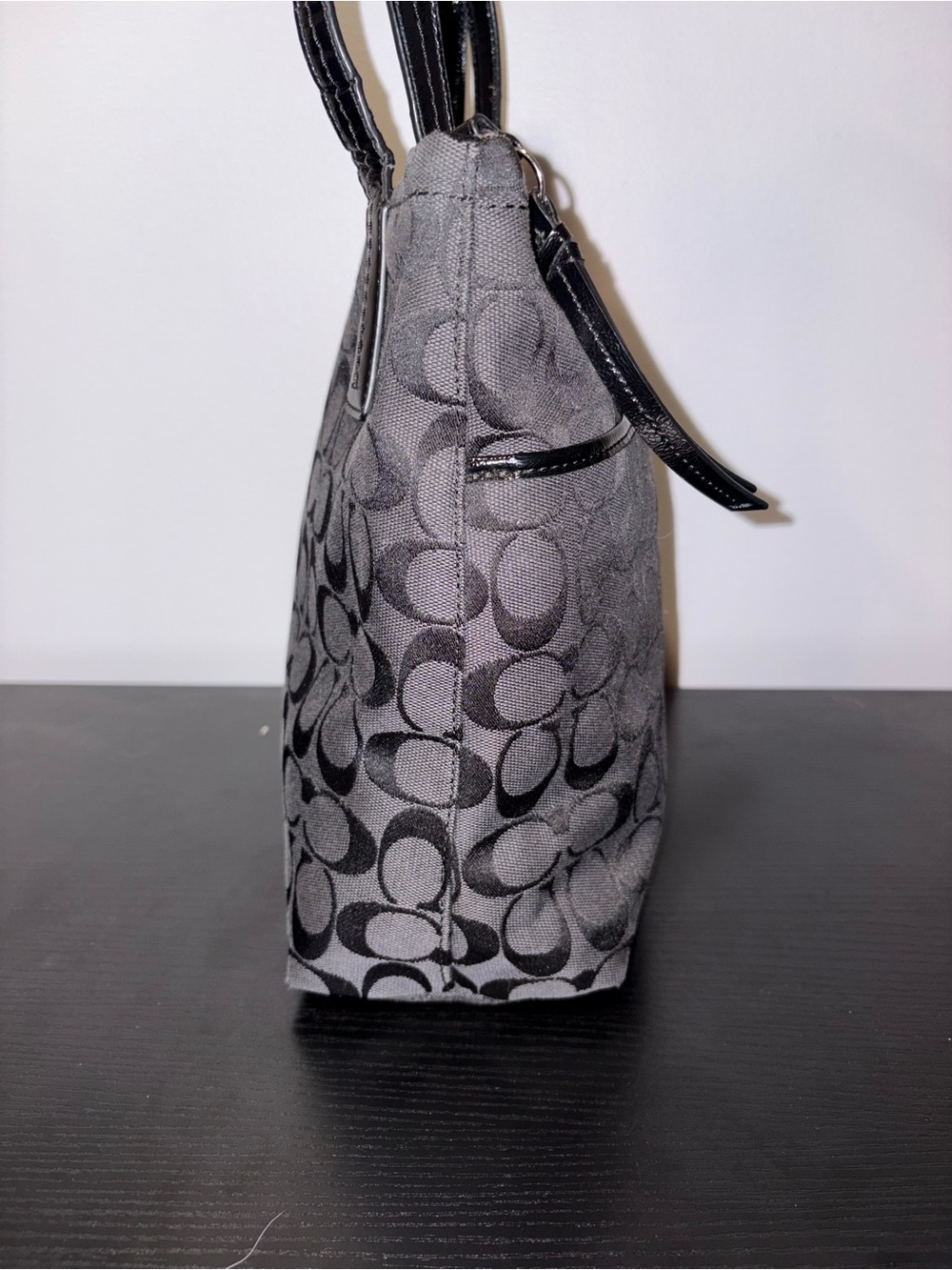 Coach F26706 Signature Gray Black Tote Shoulder Bag Snake Print Stripe - Picture 3 of 14